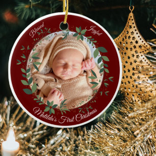 Adorno De Cerámica Babys First Christmas Photo Wreath Navidades