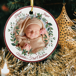 Adorno De Cerámica Babys First Christmas Photo Wreath Navidades
