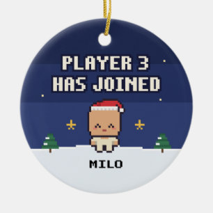 Adorno De Cerámica Baby's First Christmas Player 3 Pixel Ornament