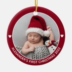 Adorno De Cerámica Babys personalizados primer nombre de foto navideñ