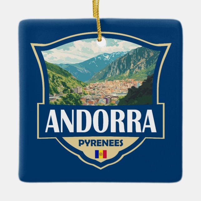 Adorno De Cerámica Badge retro del Ilustracion de Andorra (Anverso)