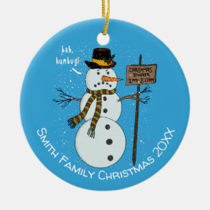 Adorno De Cerámica Bah Humbug Grumpy Navidades Snowman Introvert