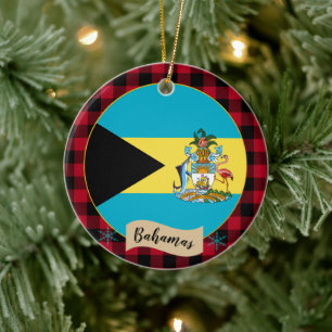 Adorno De Cerámica Bahamas, plataforma roja de búfalo y bandera de Ba