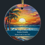 Adorno De Cerámica Bahía Honda Beach<br><div class="desc">Escena de playa de cristal fino,  un recuerdo personalizable del Bahia Honda Beach Trip. Ideal para Navidades y vacaciones familiares,  o luna de miel en recuerdo. Personalización: Cambiar título y año para convertirlo en único.</div>