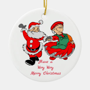 Adorno De Cerámica Bailando Sr. y Sra. Santa Muy Feliz Navidad