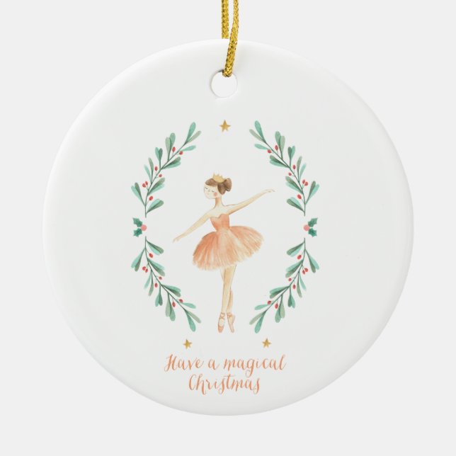 Adorno De Cerámica bailarina acuarela Navidades botánicos lindos (Frente)