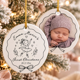Adorno De Cerámica Bailarina Bebé Primera Navidad Foto Nombre Niña