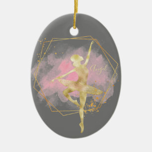 Adorno De Cerámica Bailarina Danza Rosa Gris con Hoja de Oro Personal