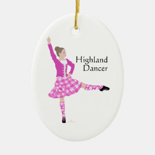 Adorno De Cerámica Bailarina de las Highlands Escocesas Rosa