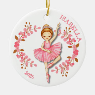 Adorno De Cerámica Bailarina pelirroja en rosa