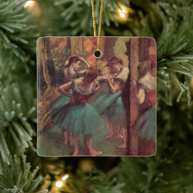 Adorno De Cerámica Bailarinas, rosadas y verdes de Edgar Degas (Árbol)