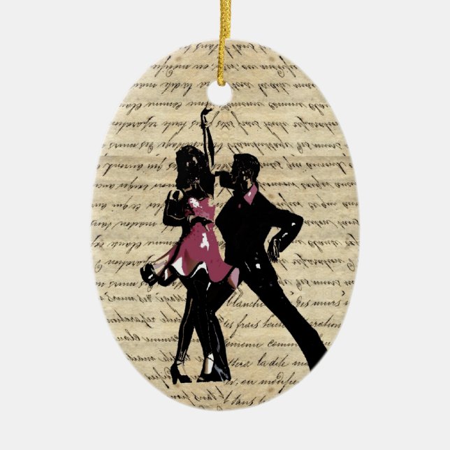 Adorno De Cerámica Bailarines de salón de baile sobre papel de época (Frente)