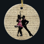 Adorno De Cerámica Bailarines del salón de baile en el papel del<br><div class="desc">Personalice fácilmente este par elegante de los bailarines tradicionales del estilo del art déco en rosado y negro en un fondo del papel del vintage.,  con su propio texto.</div>