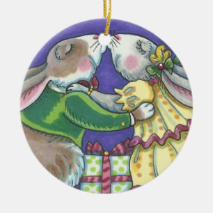 Adorno De Cerámica Bajo el ÓRGANO DE RABBITS DE NAVIDADES Mistletoe