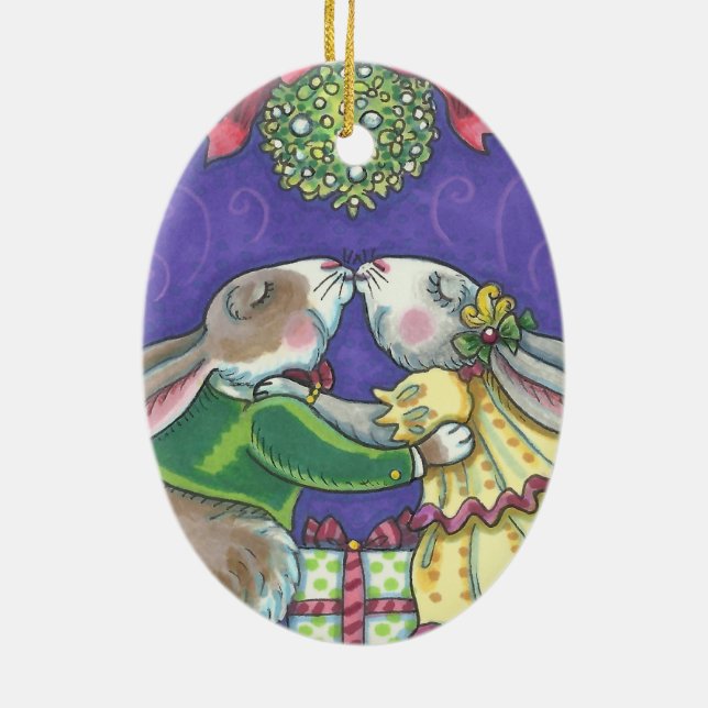 Adorno De Cerámica Bajo el ÓRGANO DE RABBITS DE NAVIDADES Mistletoe (Atrás)