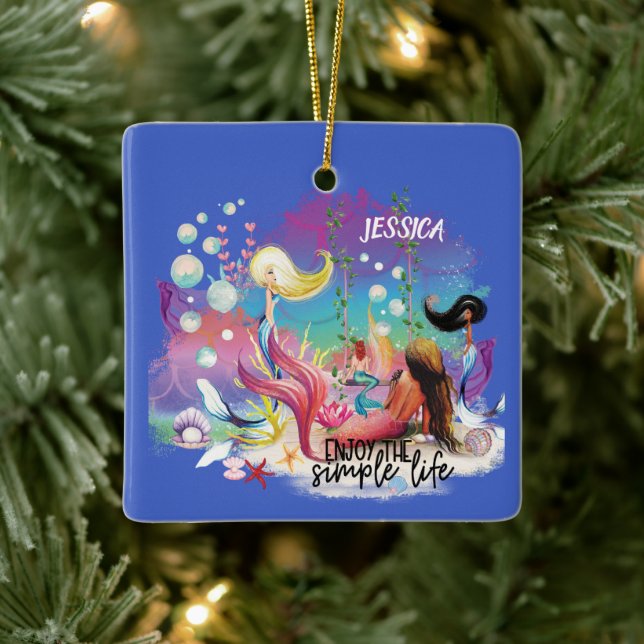 Adorno De Cerámica Bajo la Sirena Mar Océano Púrpura Turquesa (Árbol)