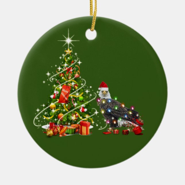 Adorno De Cerámica BALD EAGLE Con Navidades Gorras Scaft (Frente)