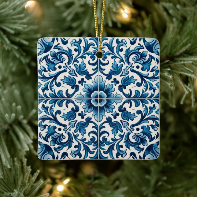 Adorno De Cerámica Baldosa azul portuguesa (Árbol)
