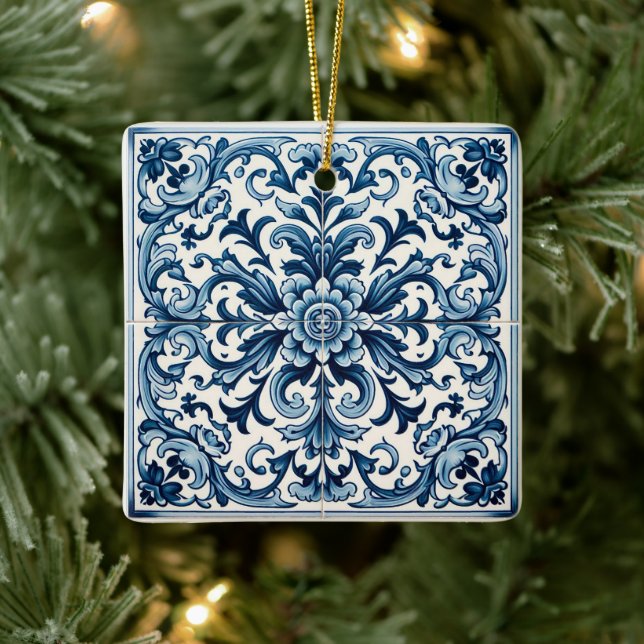 Adorno De Cerámica Baldosa azul portuguesa (Árbol)