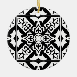 Adorno De Cerámica Baldosa marroquí - negro con fondo blanco