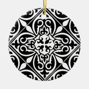 Adorno De Cerámica Baldosa marroquí - negro con fondo blanco