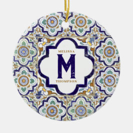 Adorno De Cerámica Baldosas botánicas ornamentales vintage Monograma