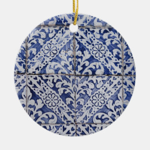 Adorno De Cerámica Baldosas portuguesas - Azulejo Floral azul y blanc