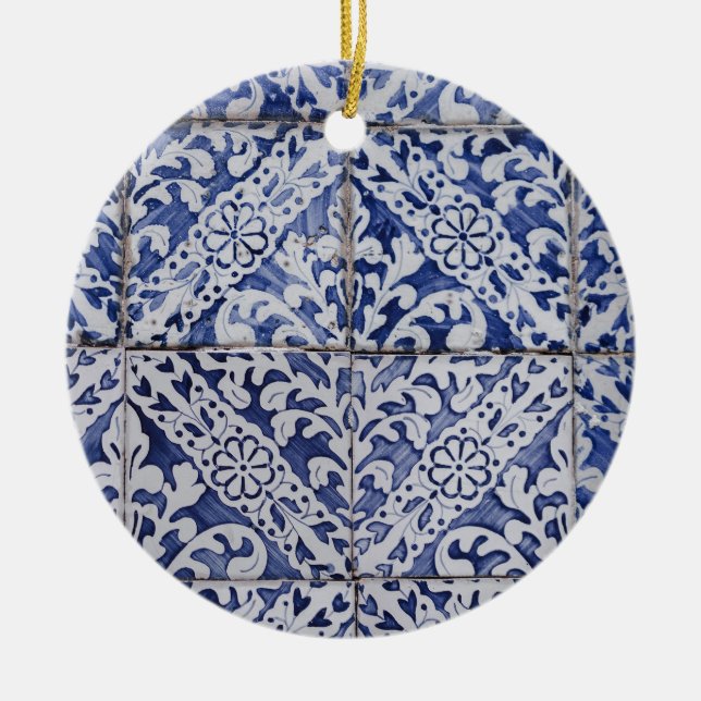 Adorno De Cerámica Baldosas portuguesas - Azulejo Floral azul y blanc (Frente)