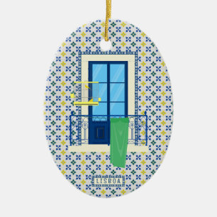 Adorno De Cerámica Baldosas portuguesas y balcón con ventana