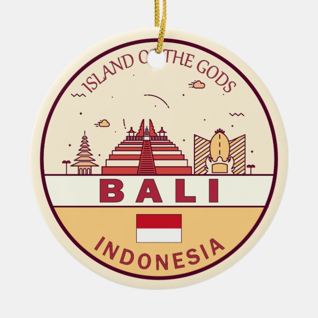 Adorno De Cerámica Bali Indonesia City Skyline Emblem (Frente)