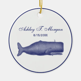 Adorno De Cerámica Ballena Estilizada de Siglo XIX Vintage #1 en Azul