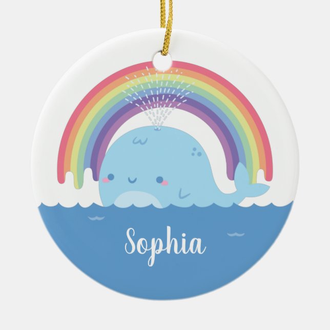 Adorno De Cerámica Ballena y arcoiris, coloridos (Frente)