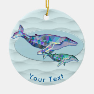 Adorno De Cerámica Ballena y becerro del mosaico de los ANIMALES
