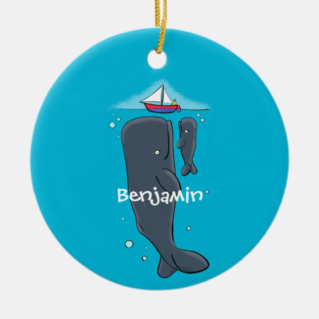 Adorno De Cerámica Ballenas cortas y ilustracion personalizado de vel (Frente)