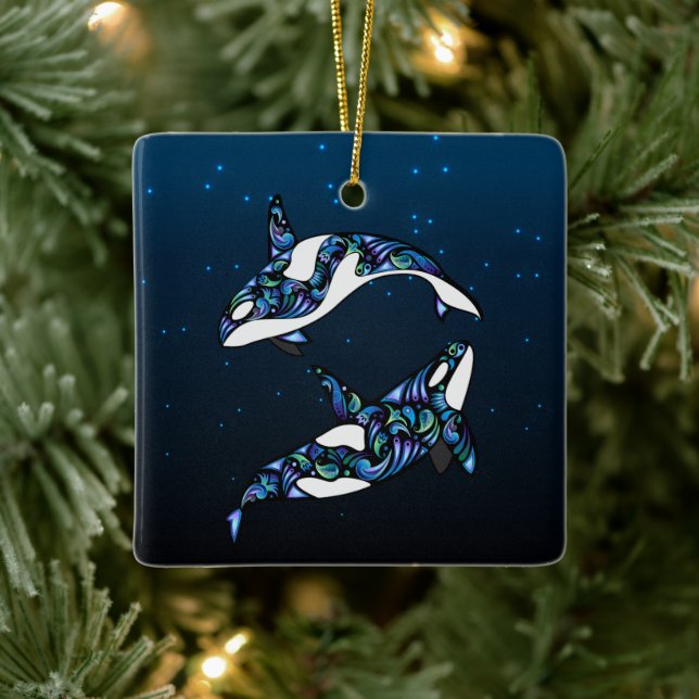 Adorno De Cerámica Ballenas orcas personalizadas Nuestros primeros Na (Árbol)
