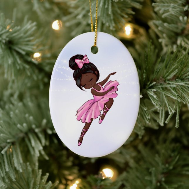Adorno De Cerámica Ballerina afroamericana rosa, Navidades morados (Árbol)