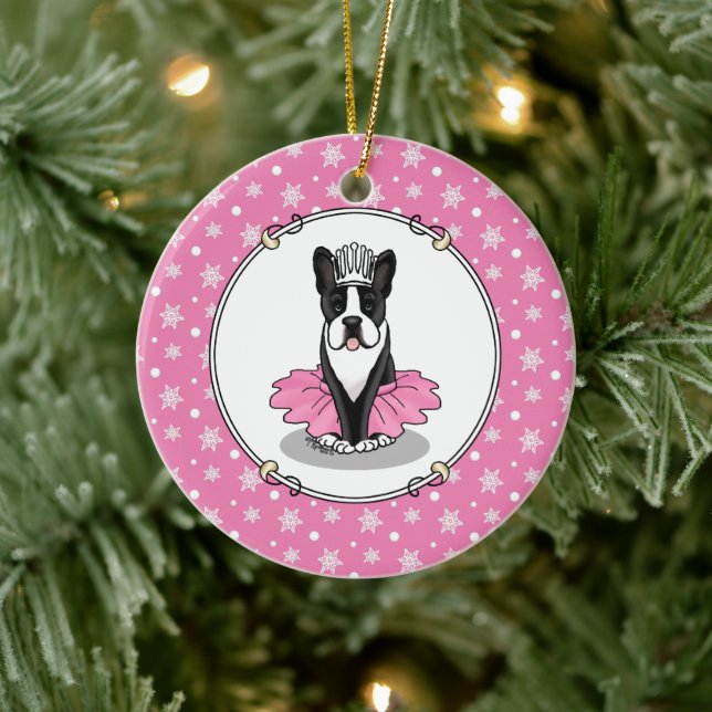 Adorno De Cerámica Ballerina Ballet Princess Boston Terrier (black) (Árbol)