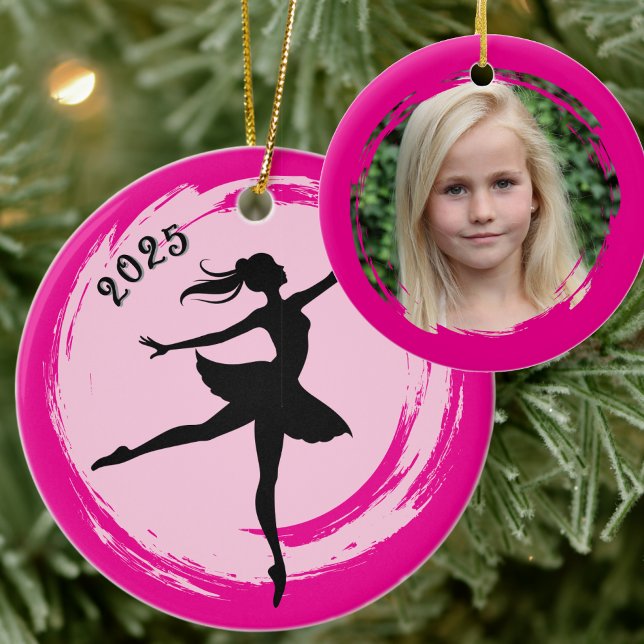 Adorno De Cerámica Ballerina Dated Pink Brushstroke Photo Ornament (Subido por el creador)