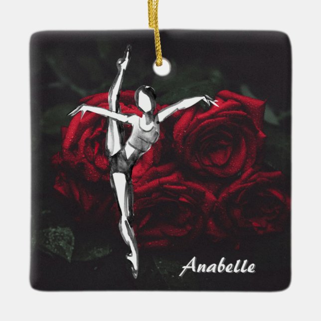 Adorno De Cerámica Ballerina personalizada y Rosas Navidades de balle (Anverso)