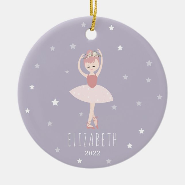 Adorno De Cerámica Ballerina Stars Purple Little Girl Navidades (Frente)