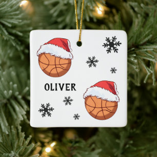 Adorno De Cerámica Balón de Baloncesto Santa Sombrero Copo de Nieve N