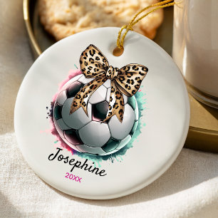 Adorno De Cerámica Balón de Fútbol con Estampado de Leopardo Femenino
