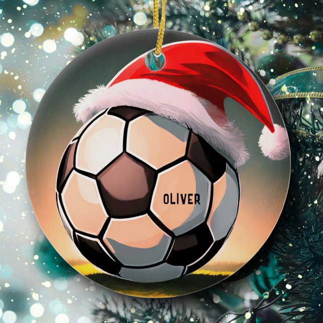Adorno De Cerámica Balón de fútbol con Navidades Red Santa Hat Name (Subido por el creador)