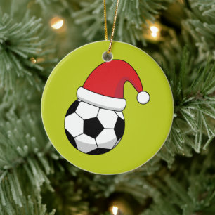 Adorno De Cerámica Balón de fútbol de Navidad con sombrero de Santa C