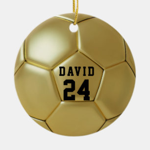 Adorno De Cerámica Balón de Fútbol Dorado Nombre Personalizado Número