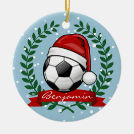 Adorno De Cerámica Balón de fútbol navidad de un gorra de Santa que