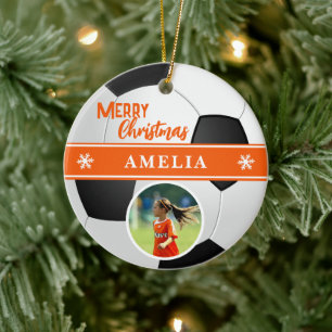 Adorno De Cerámica Balón de Fútbol Nombre Personalizado Foto Feliz Na