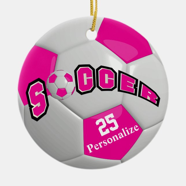 Adorno De Cerámica Balón de fútbol rosa caliente | Personalizar (Frente)