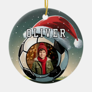 Adorno De Cerámica Balón de Fútbol Santa Sombrero Navidad Foto