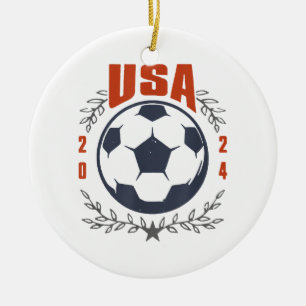 Adorno De Cerámica Balón de Fútbol USA 2024 Estrellas y Corona de Lau
